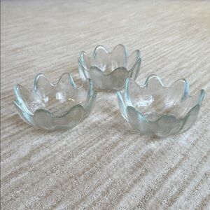 Set of 3 Vintage Blenko Clear Glass Lotus Bowls 8 Petal MCM 1960s